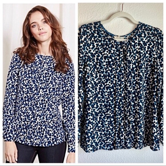 LAST CHANCE! Boden Crepe Flora Front Pleat Keyhole Blouse in Navy & Blue Size 6 - Picture 1 of 13